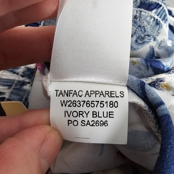 Band of the Free Floral A Line Summer Dress Ivory Blue Medium - Picture 15 of 15